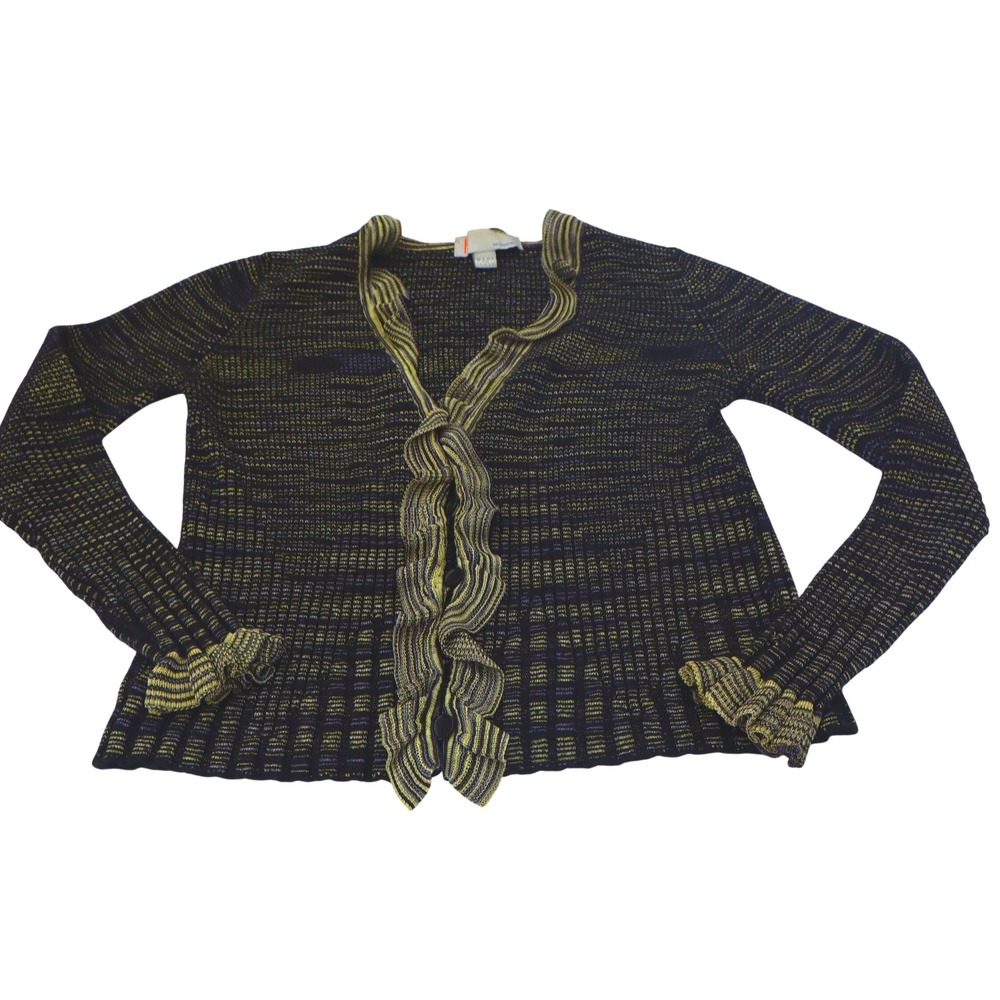 Missoni women Metallic Knit Ruffle Cardigan Black Gold Made in Italy Size small